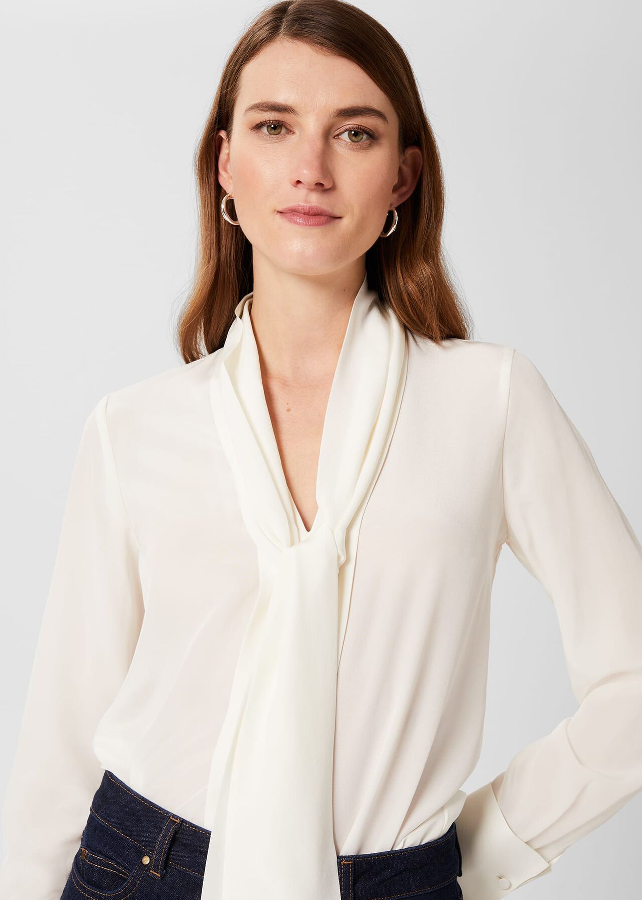 Pearl Silk Blouse, Ivory, hi-res