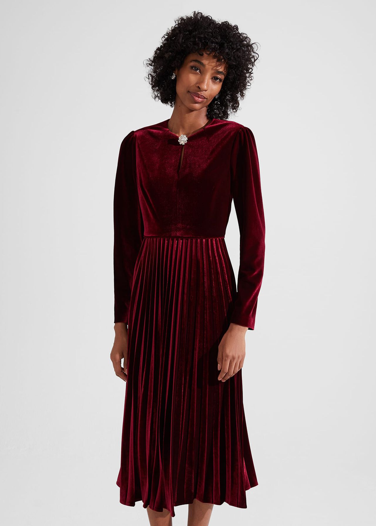 Rosalie Velvet Dress, Deep Red, hi-res