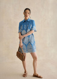Daria Contrast Broderie Dress, Blue Ivory, hi-res