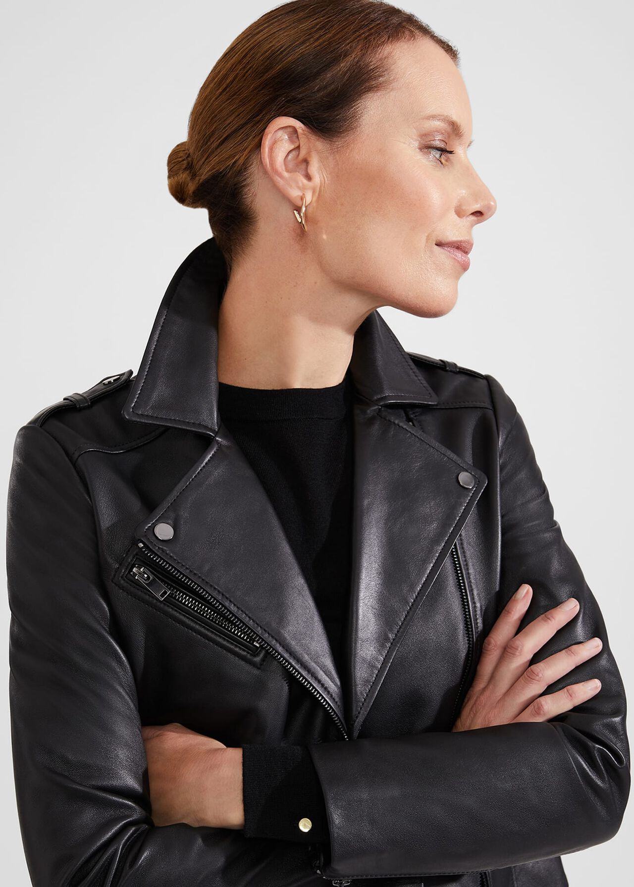 Darby Leather Jacket, Black, hi-res
