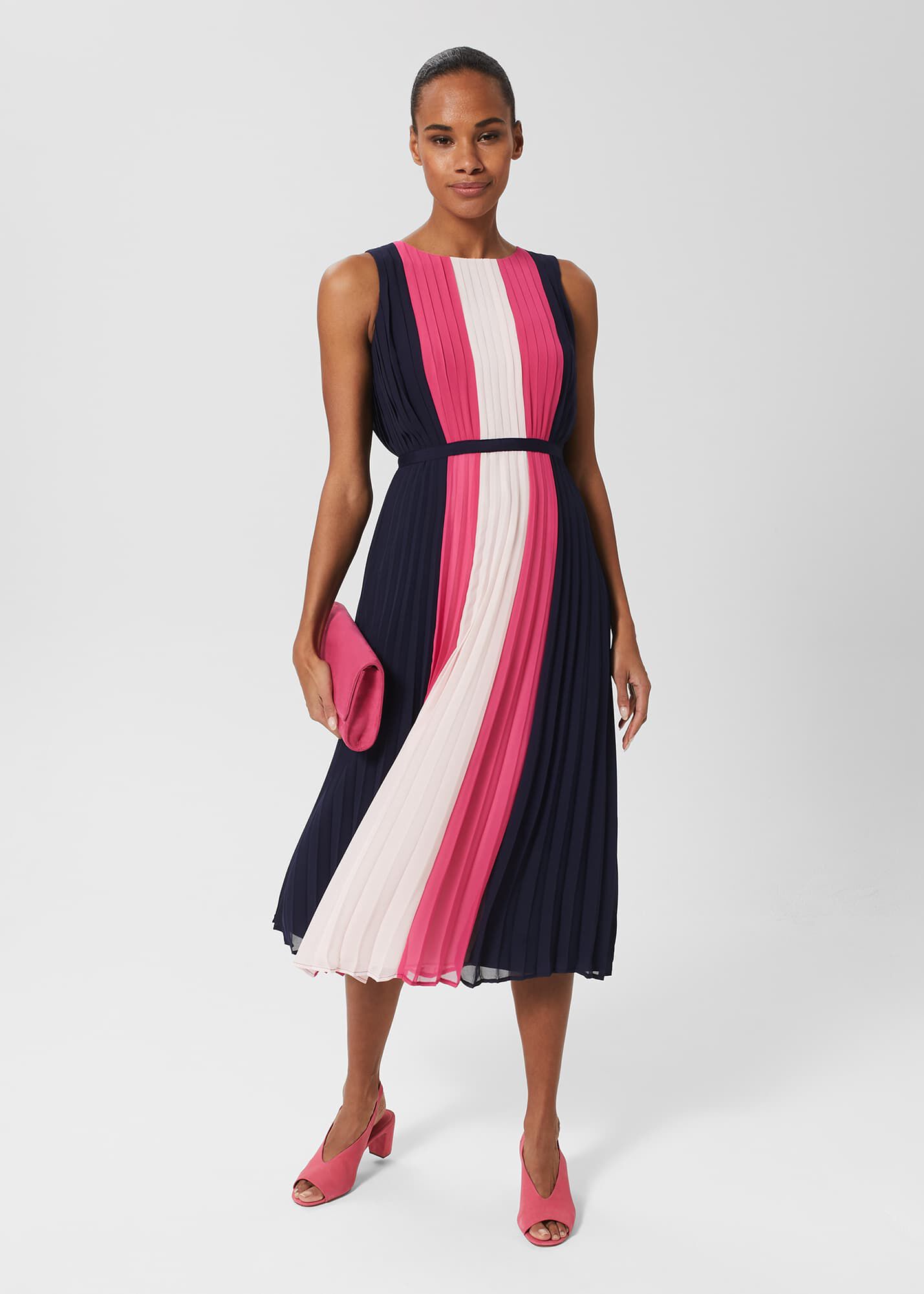 Navy and blush dress top