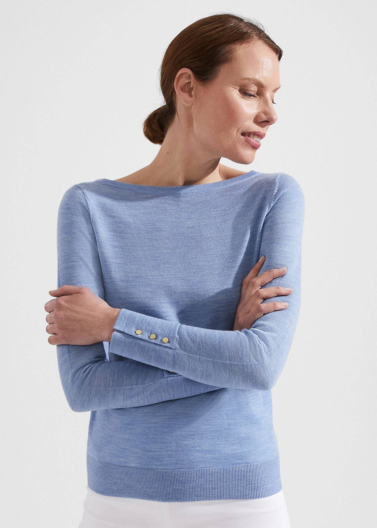 Perla Merino Wool Jumper, Mid Shade Blue, hi-res