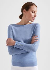 Perla Merino Wool Jumper, Mid Shade Blue, hi-res