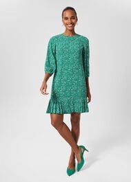 Liana Spot A Line Dress, Green Ivory, hi-res