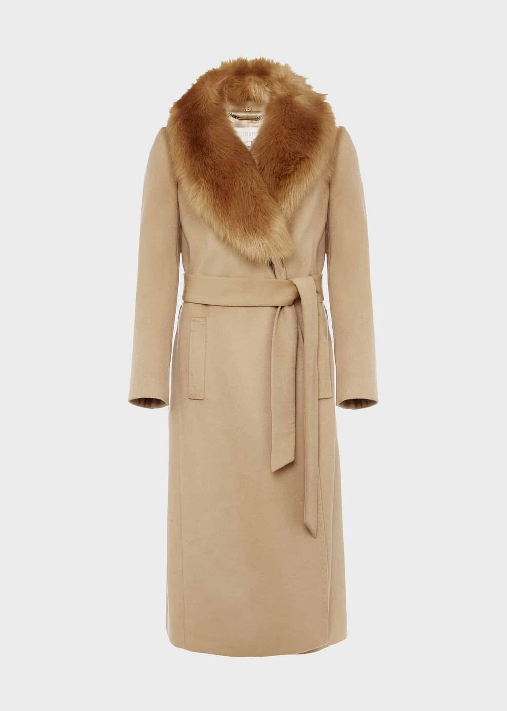 Fleur Wool Coat With Faux Fur Collar, Camel, hi-res