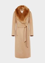 Fleur Wool Coat With Faux Fur Collar, Camel, hi-res