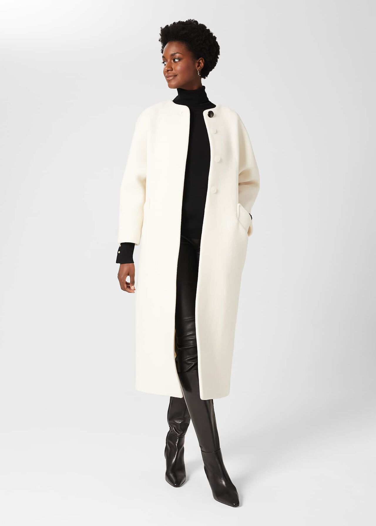 Tabatha Wool Blend Long Coat, White, hi-res