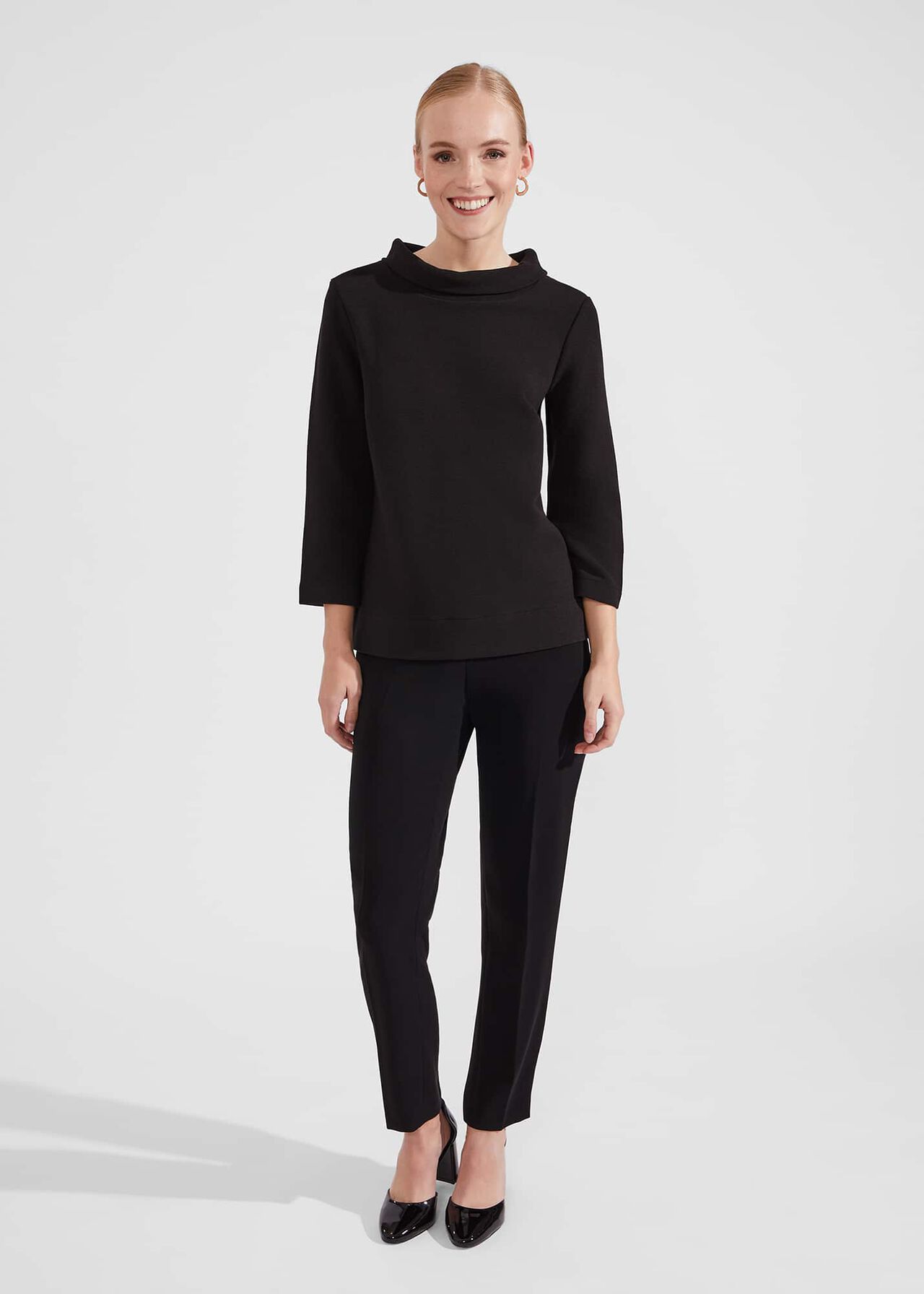 Betsy Textured Top With Cotton , Black, hi-res