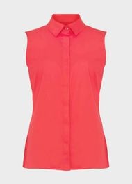 Sleeveless Vic Cotton Shirt , Hot Magenta, hi-res