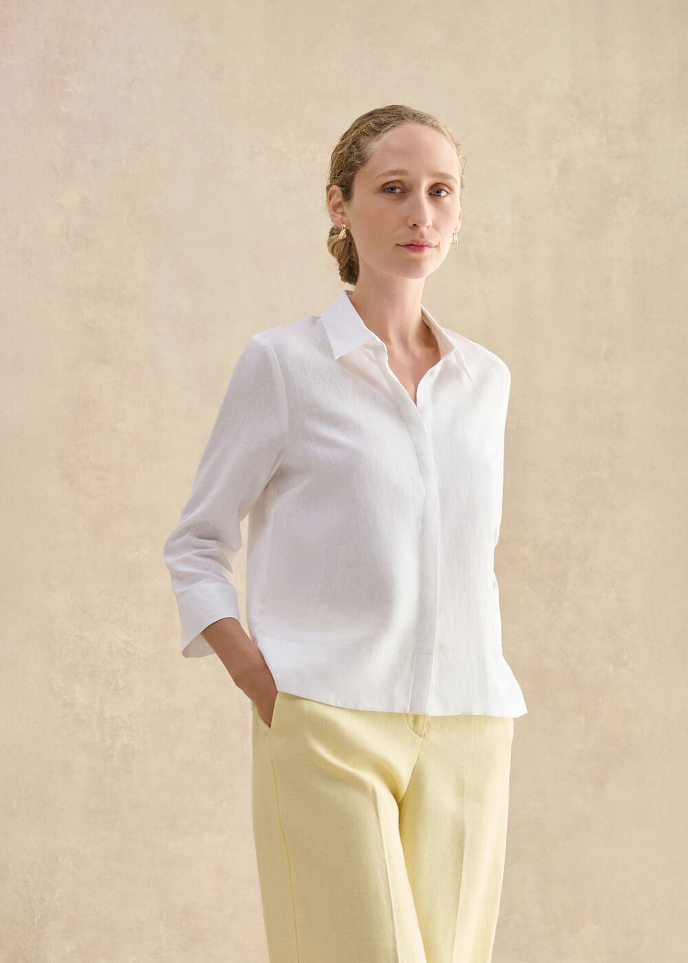 Nita Linen Shirt, White, hi-res