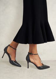 Alice Leather T-bar Courts, Black, hi-res