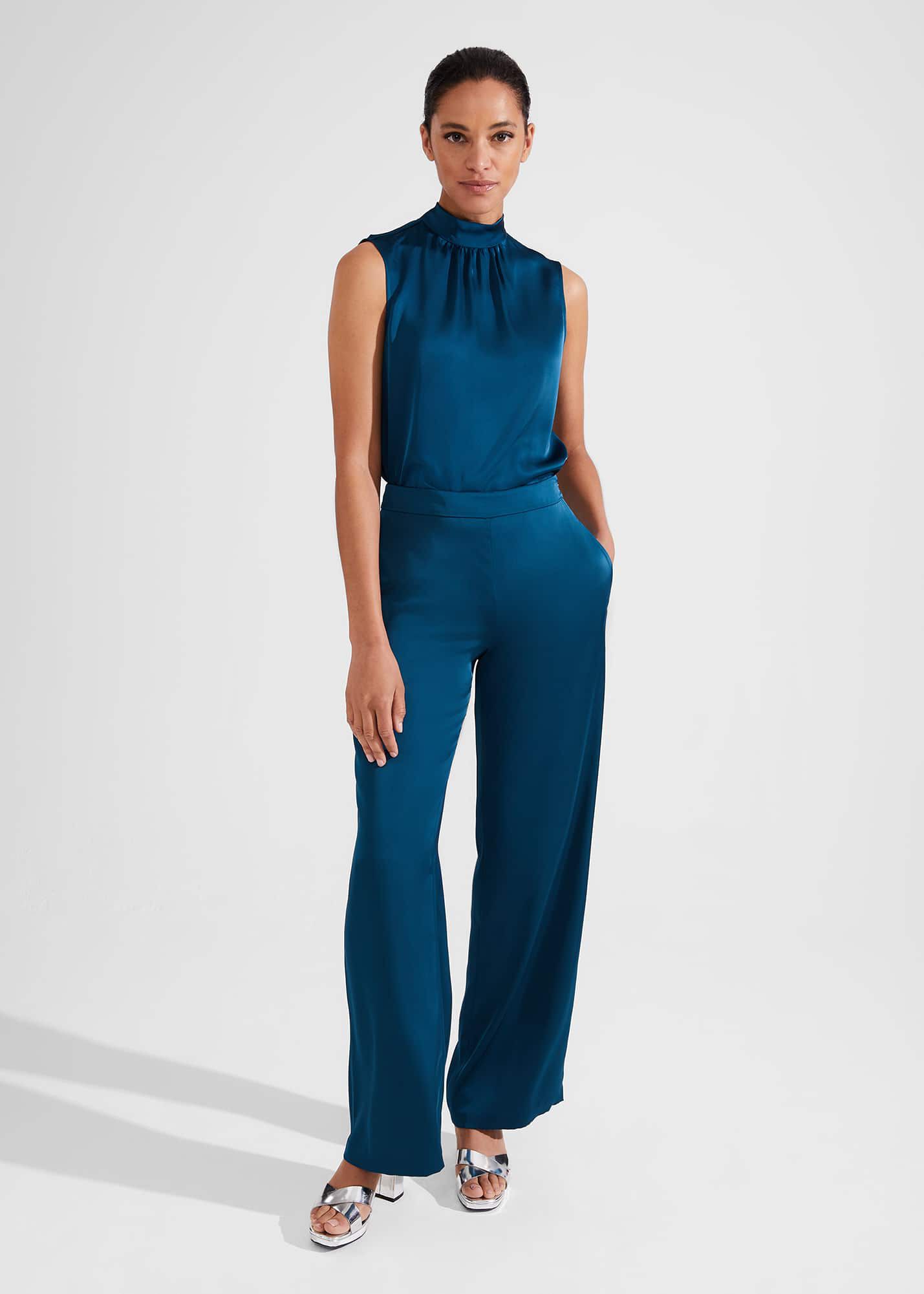 Blue hot sale satin trousers