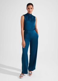 Judith Satin Trousers, Steel Blue, hi-res