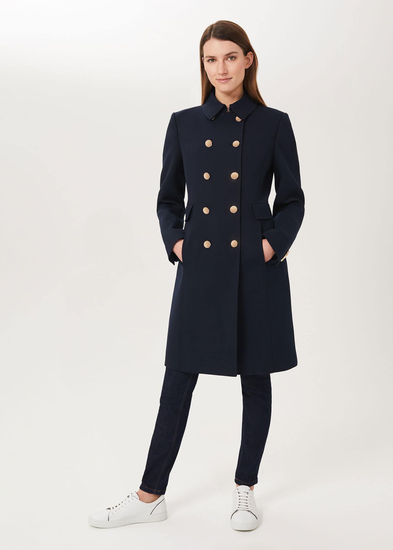 Cecelia Military Coat With Wool, Navy, hi-res