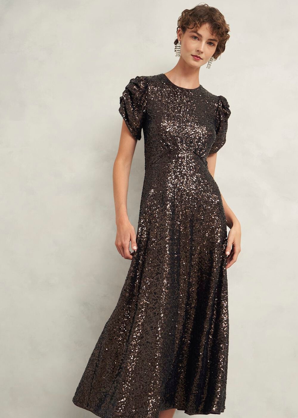 Eltham Sequin Dress, Deep Brown, hi-res