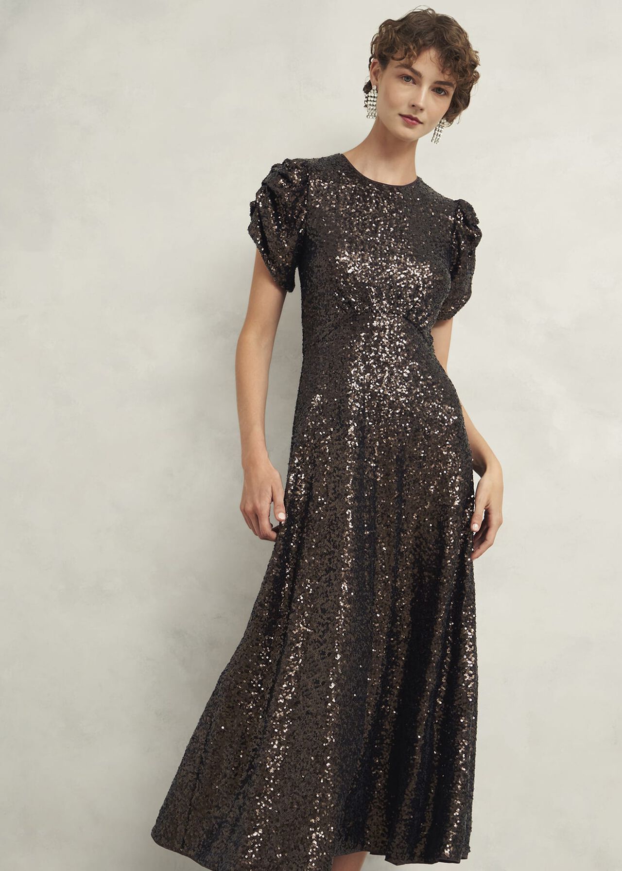 Eltham Sequin Dress, Deep Brown, hi-res