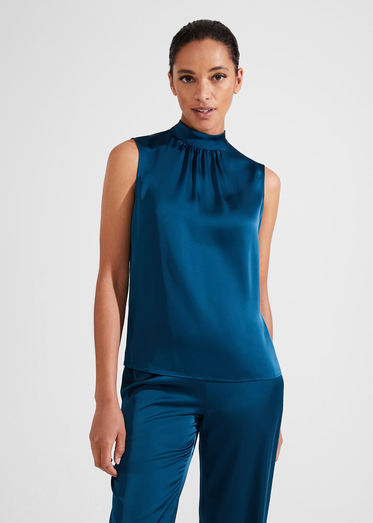 Eren Satin Blouse, Steel Blue, hi-res