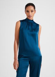 Eren Satin Blouse, Steel Blue, hi-res
