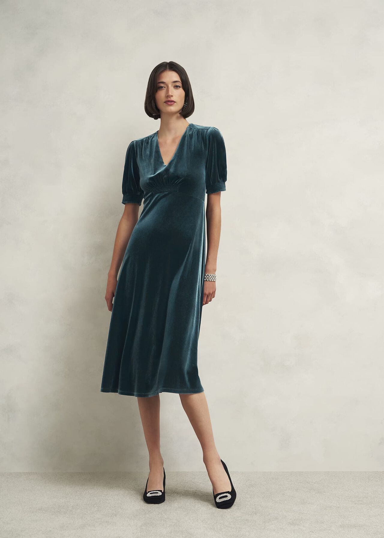 Petite Dormer Velvet Dress, Evergreen, hi-res