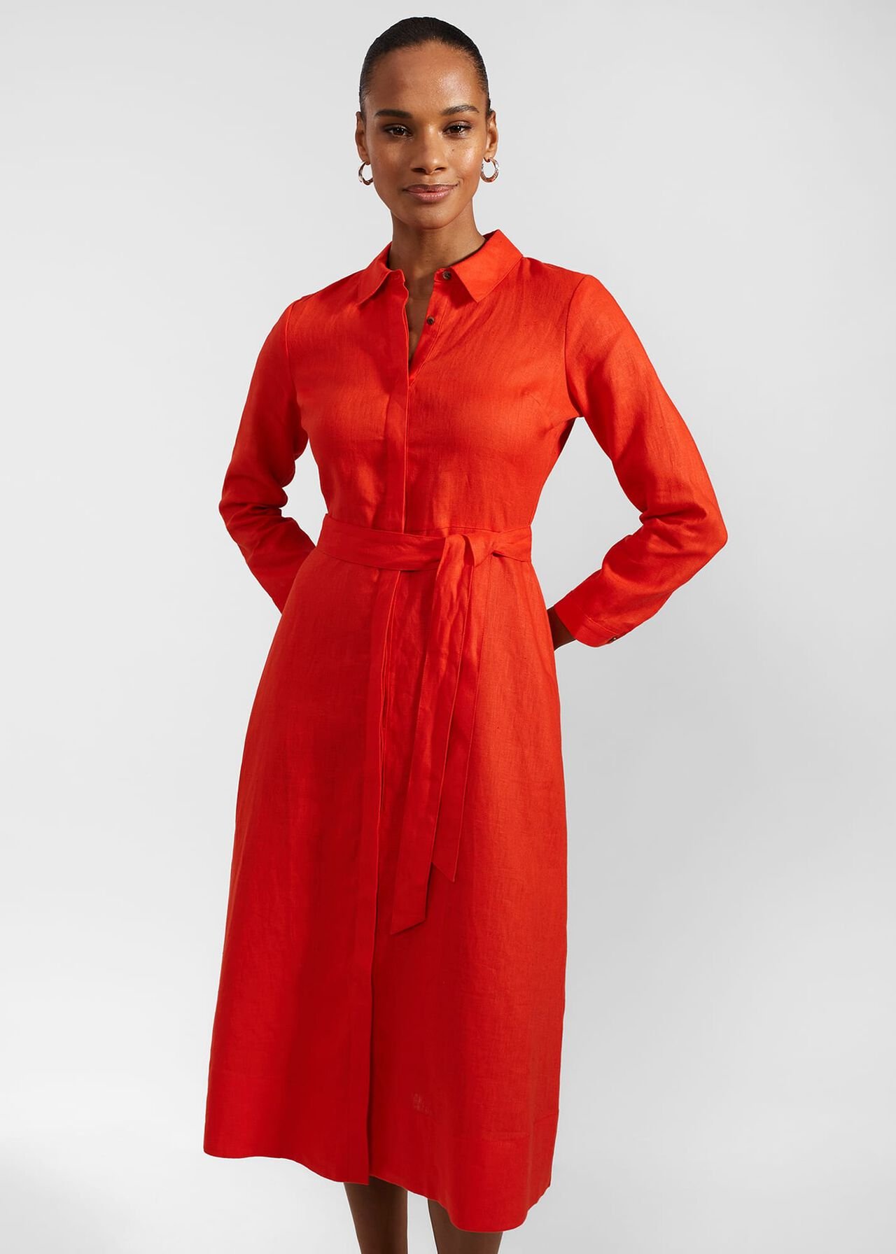 Arabelle Linen Dress, Hibiscus Red, hi-res