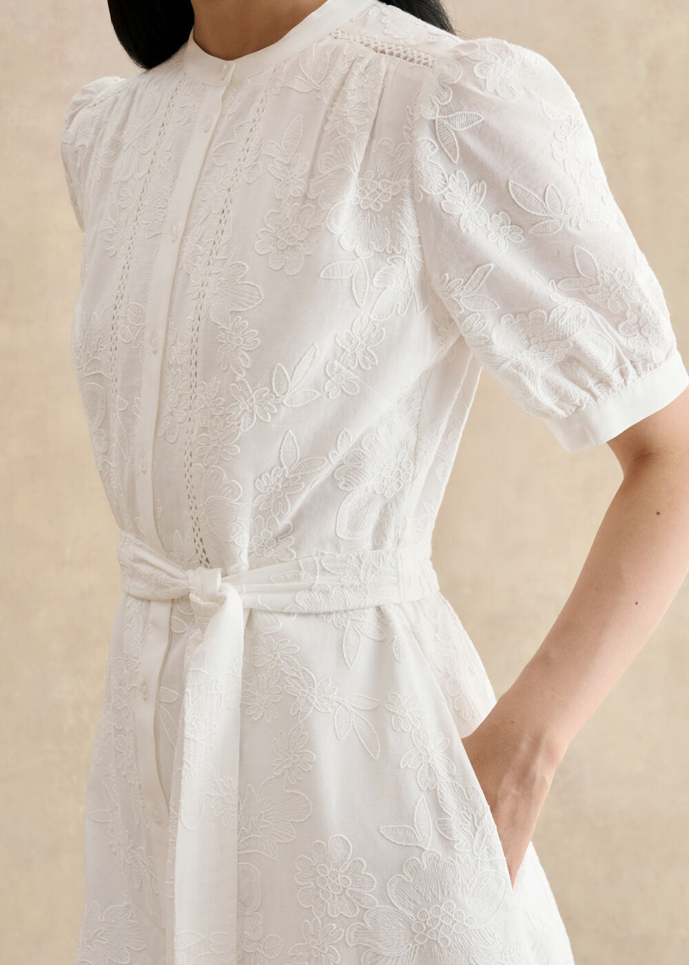 Amani Cotton Embroidery Dress, White, hi-res