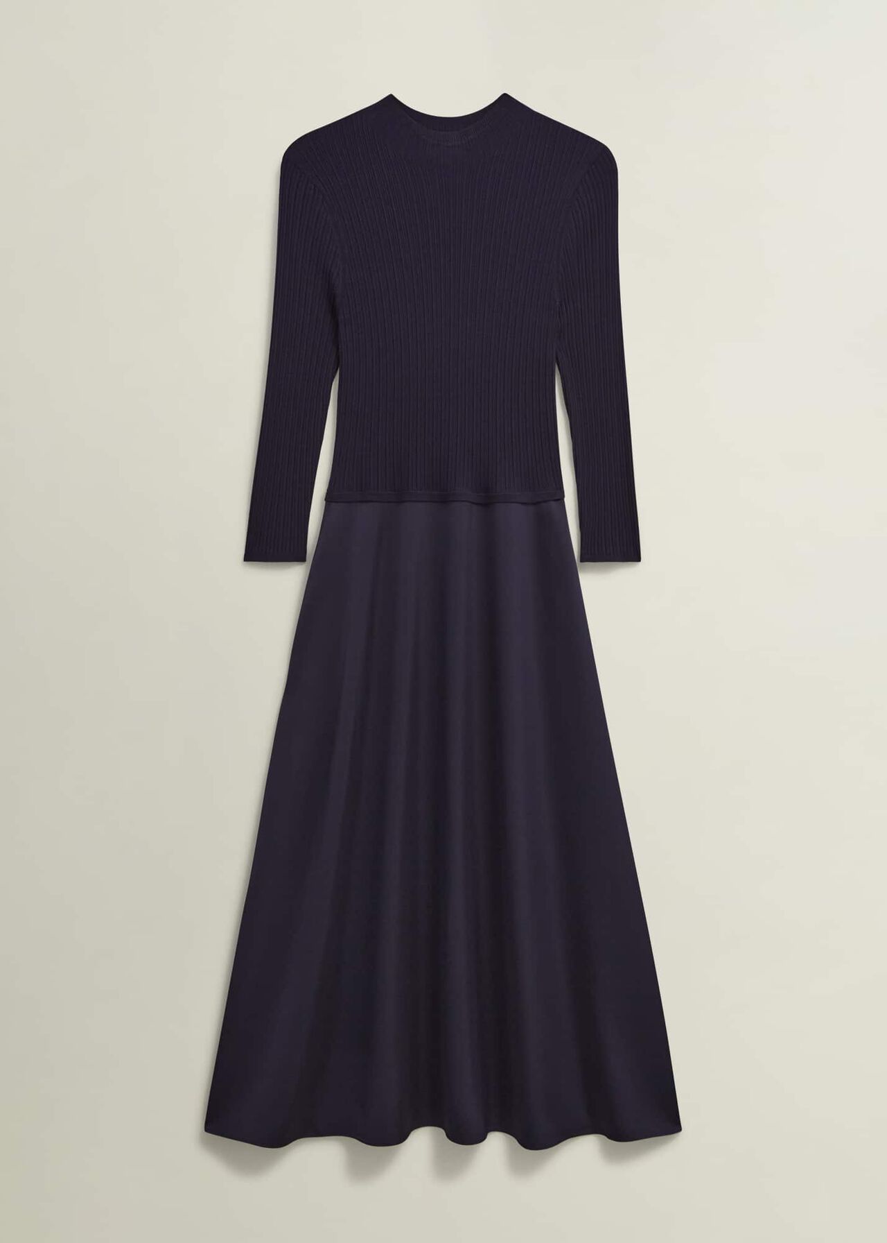 Trina Satin Knitted Dresses, Hobbs Navy, hi-res
