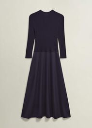 Trina Satin Knitted Dresses, Hobbs Navy, hi-res