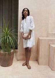 White Easedale Cotton Broderie Dress, Hobbs White, hi-res