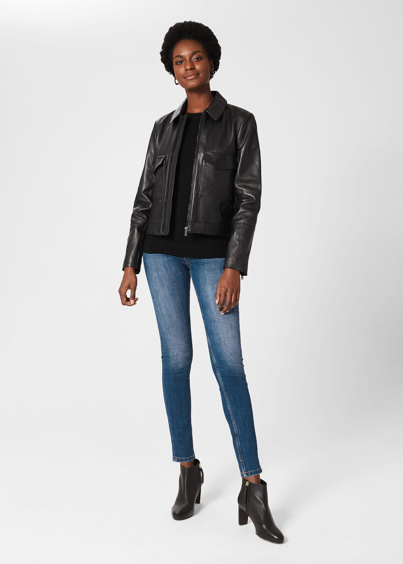 Elise Leather Jacket , Black, hi-res