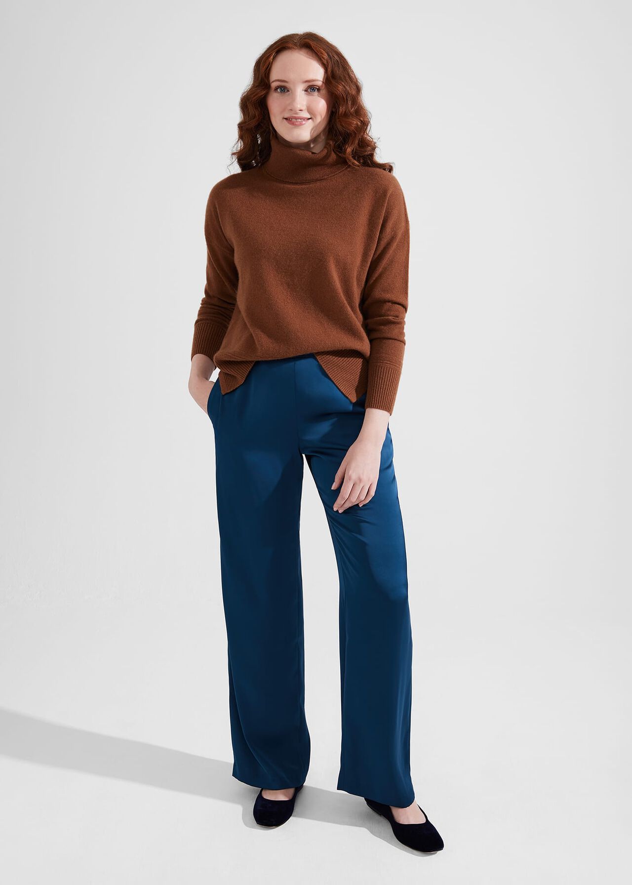 Judith Satin Trousers, Steel Blue, hi-res