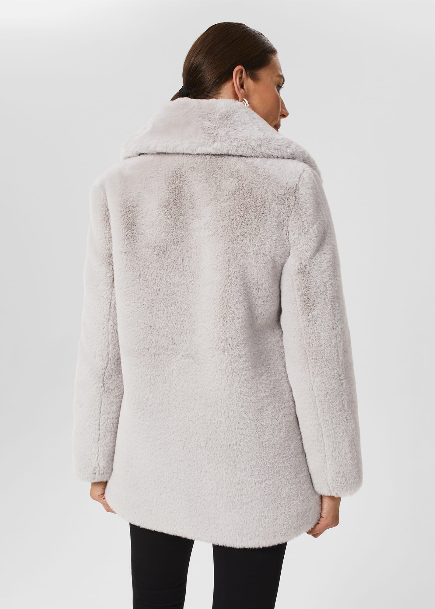 Pale grey outlet faux fur coat