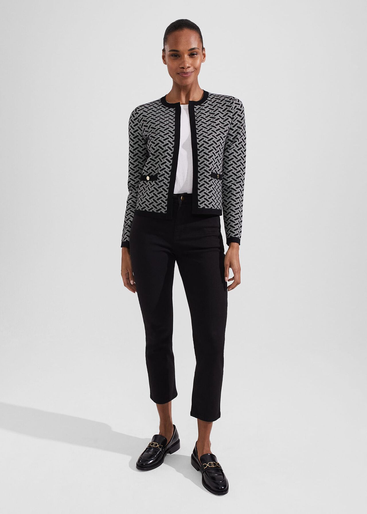 Perrie Knitted Jacket, Black Ivory, hi-res