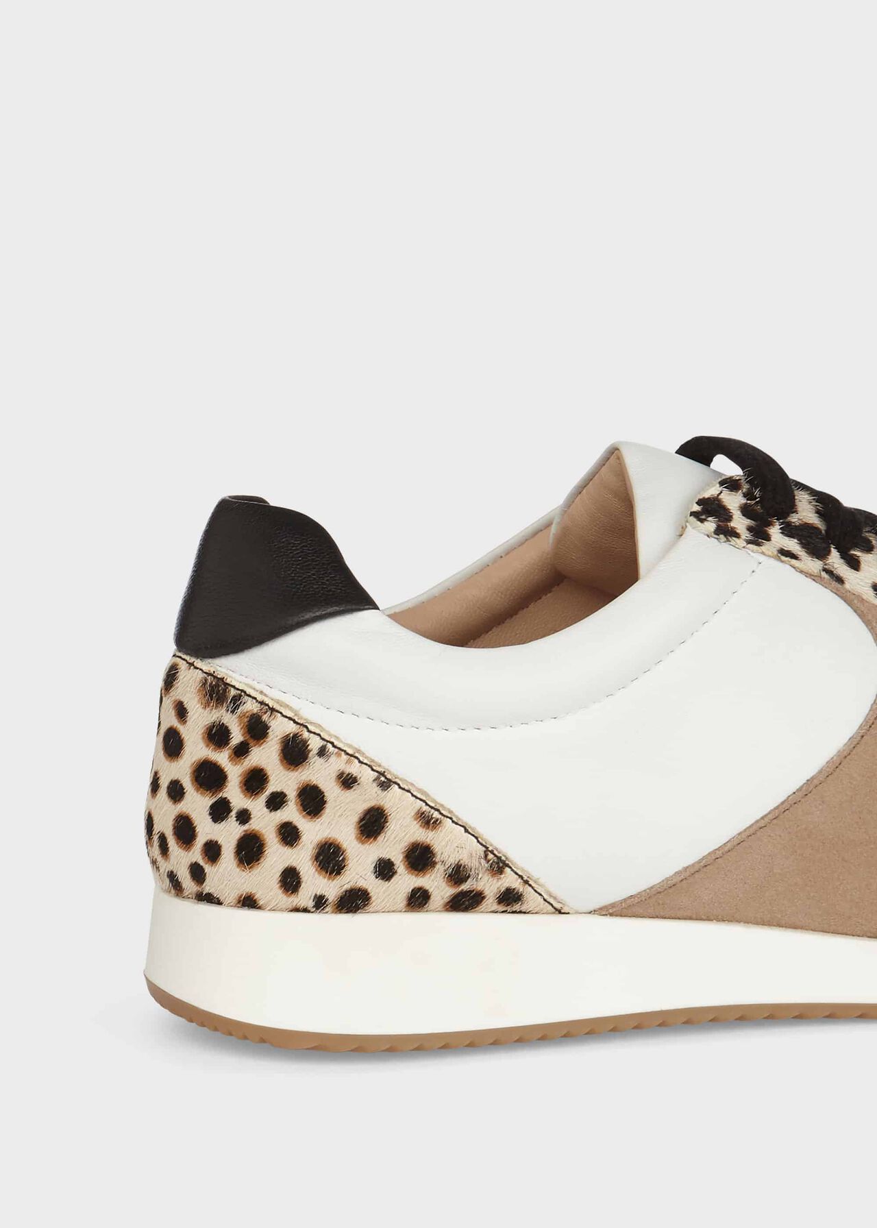 Mara Leopard Print Leather Trainers, White, hi-res