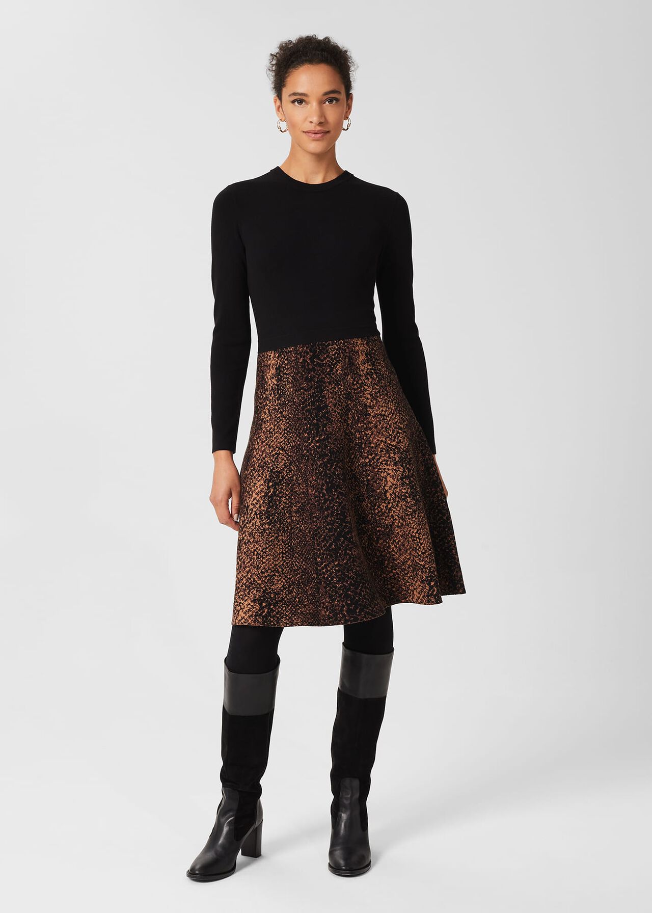 Hallie Knitted Dress, Black Brown, hi-res