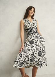 Petite Teagan Linen Dress, Ivory Navy, hi-res