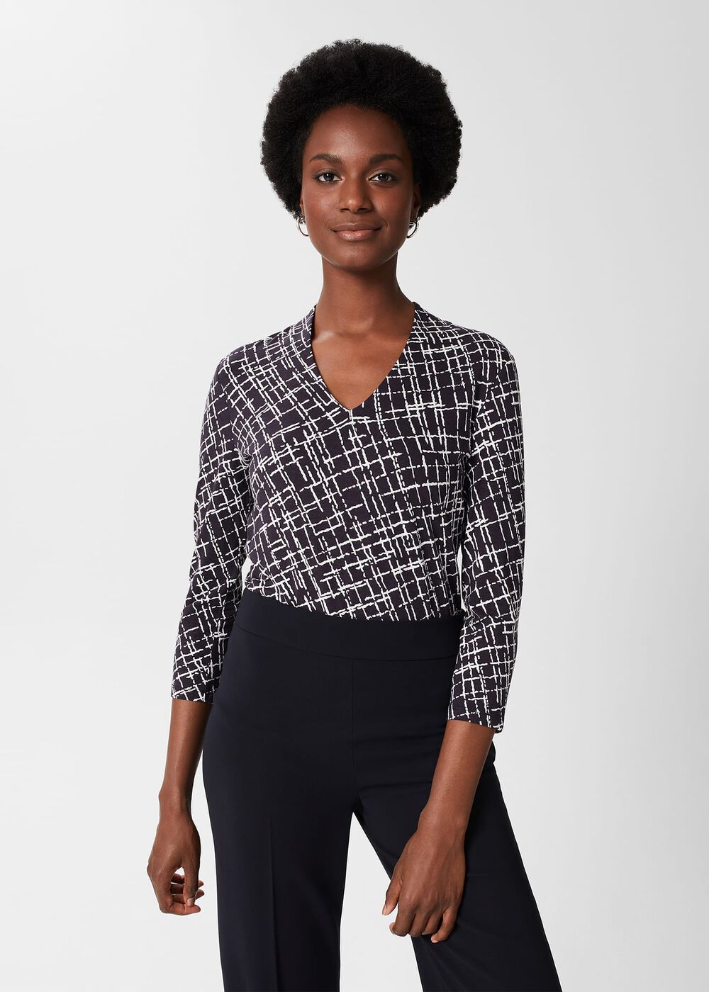 Aimee Printed Top, Navy Ivory, hi-res