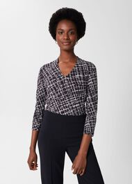 Aimee Printed Top, Navy Ivory, hi-res
