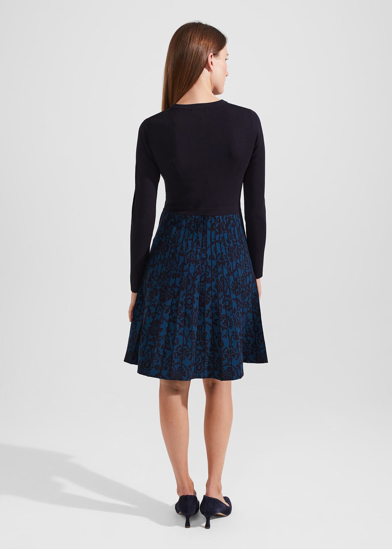 Gill Knitted Dress, Hobbs Navy Blue, hi-res