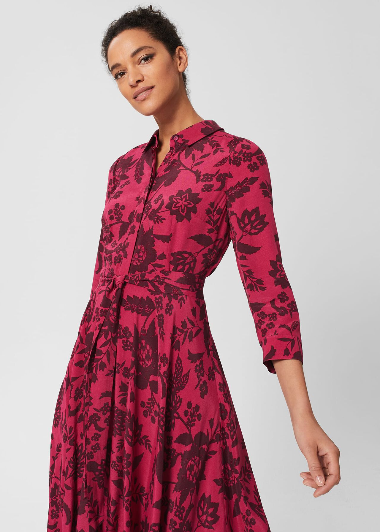 Lainey Belted Fit And Flare Dress , Rich Berry Red, hi-res