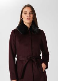 Edeline Wool Coat With Faux Fur Collar, Wine, hi-res