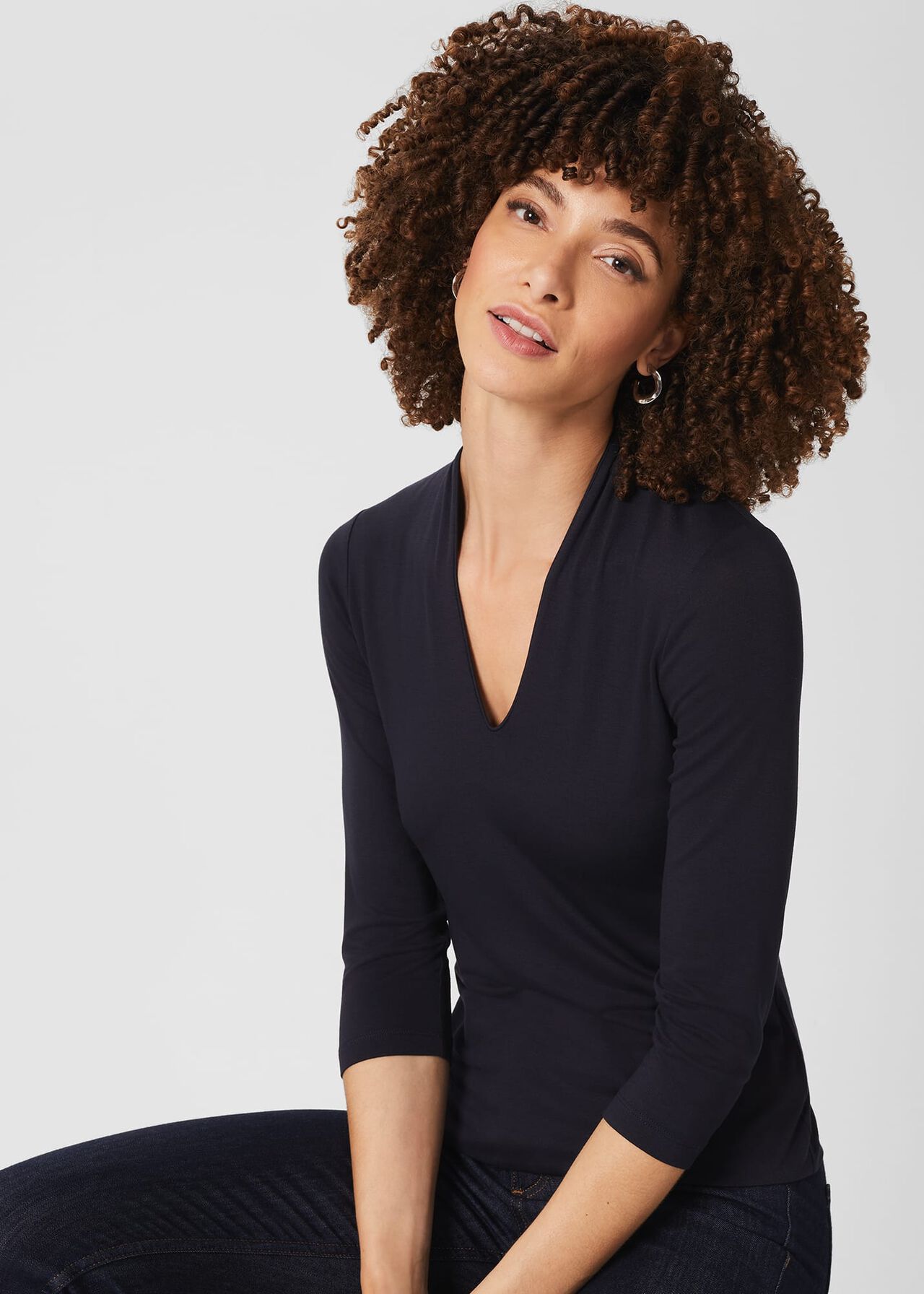 Aimee Double Fronted Top, Navy, hi-res
