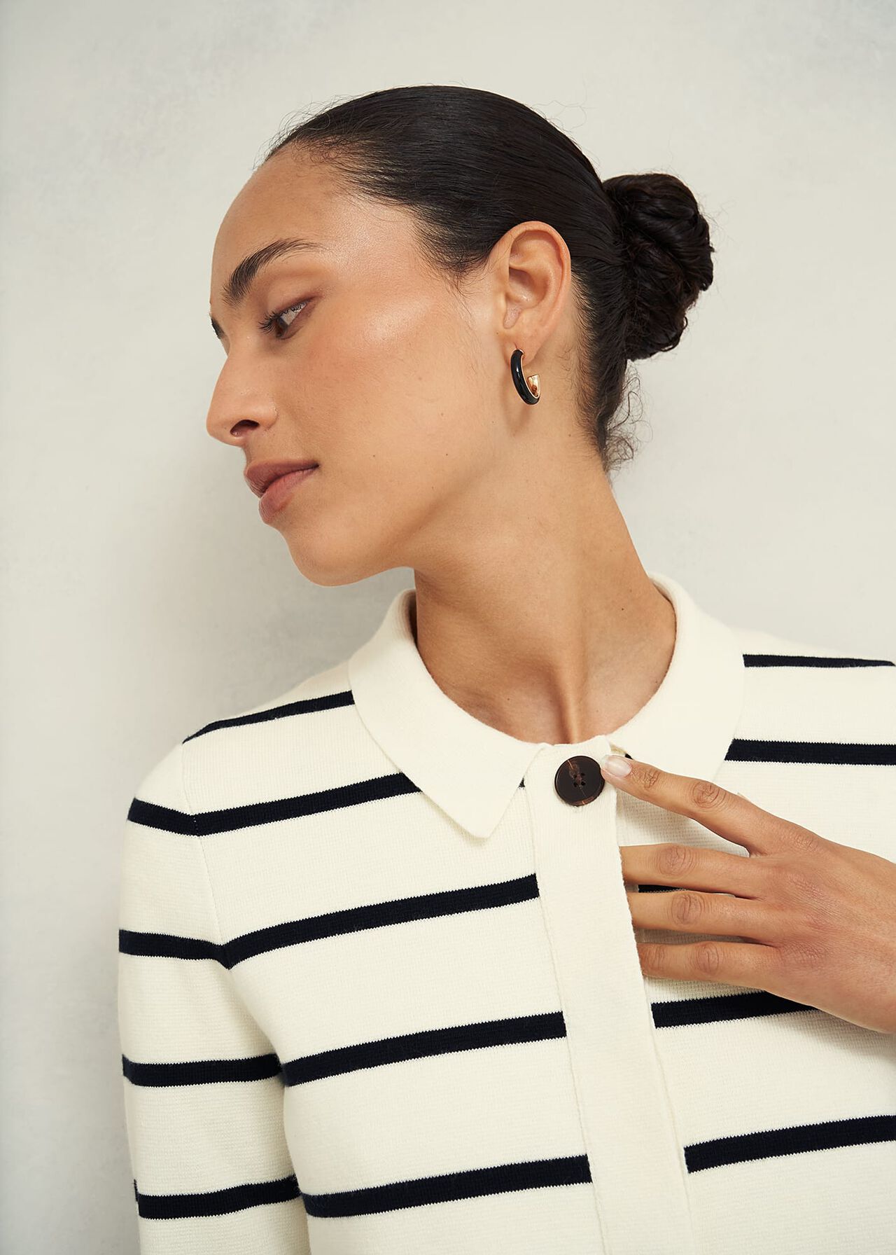 Ellie Cotton Wool Knitted Jacket, Ivory Navy, hi-res