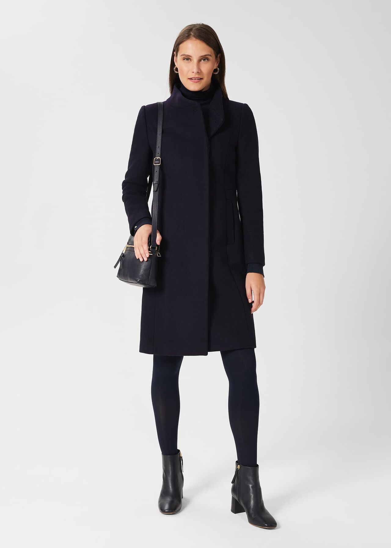 Maisie Wool Blend Coat, Navy, hi-res