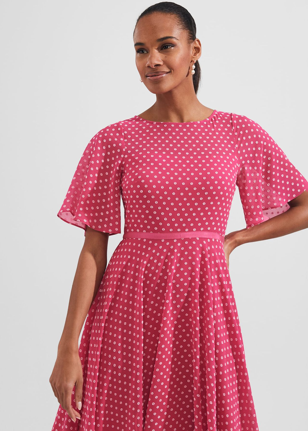 Eleanor Spot Fit And Flare Dress, Pink Ivory, hi-res