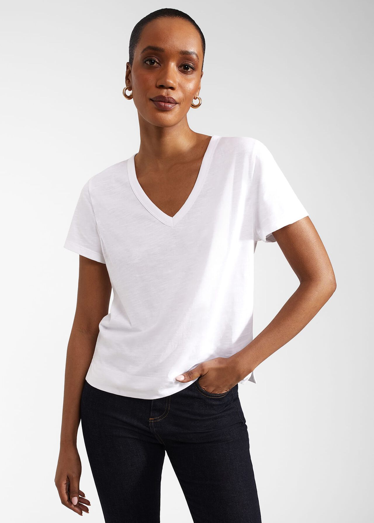 Arianna Cotton Slub T-Shirt, White, hi-res