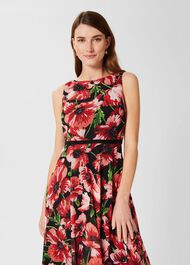 Carly Floral Midi Dress, Red Multi, hi-res