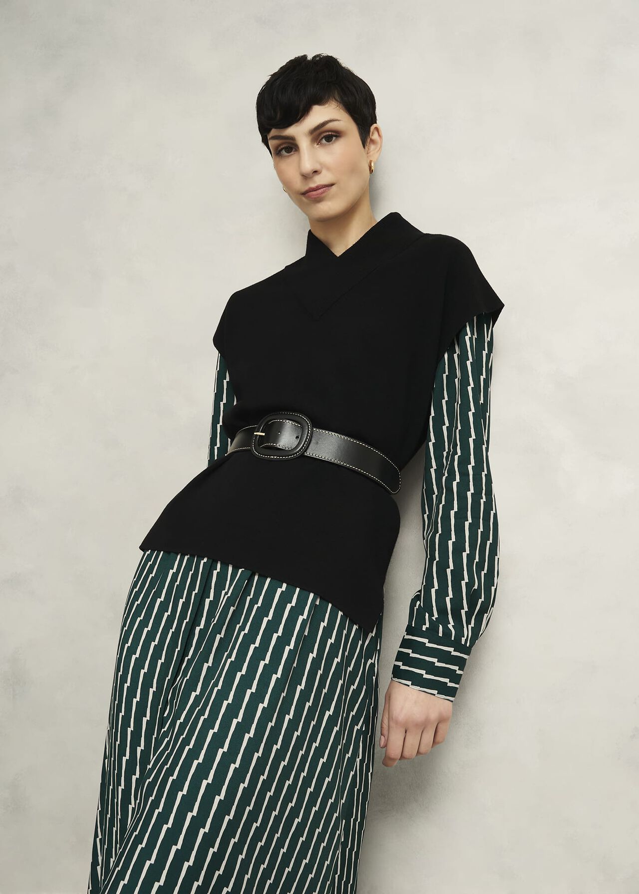 Serpentine Shirt Dress, Green Cream, hi-res