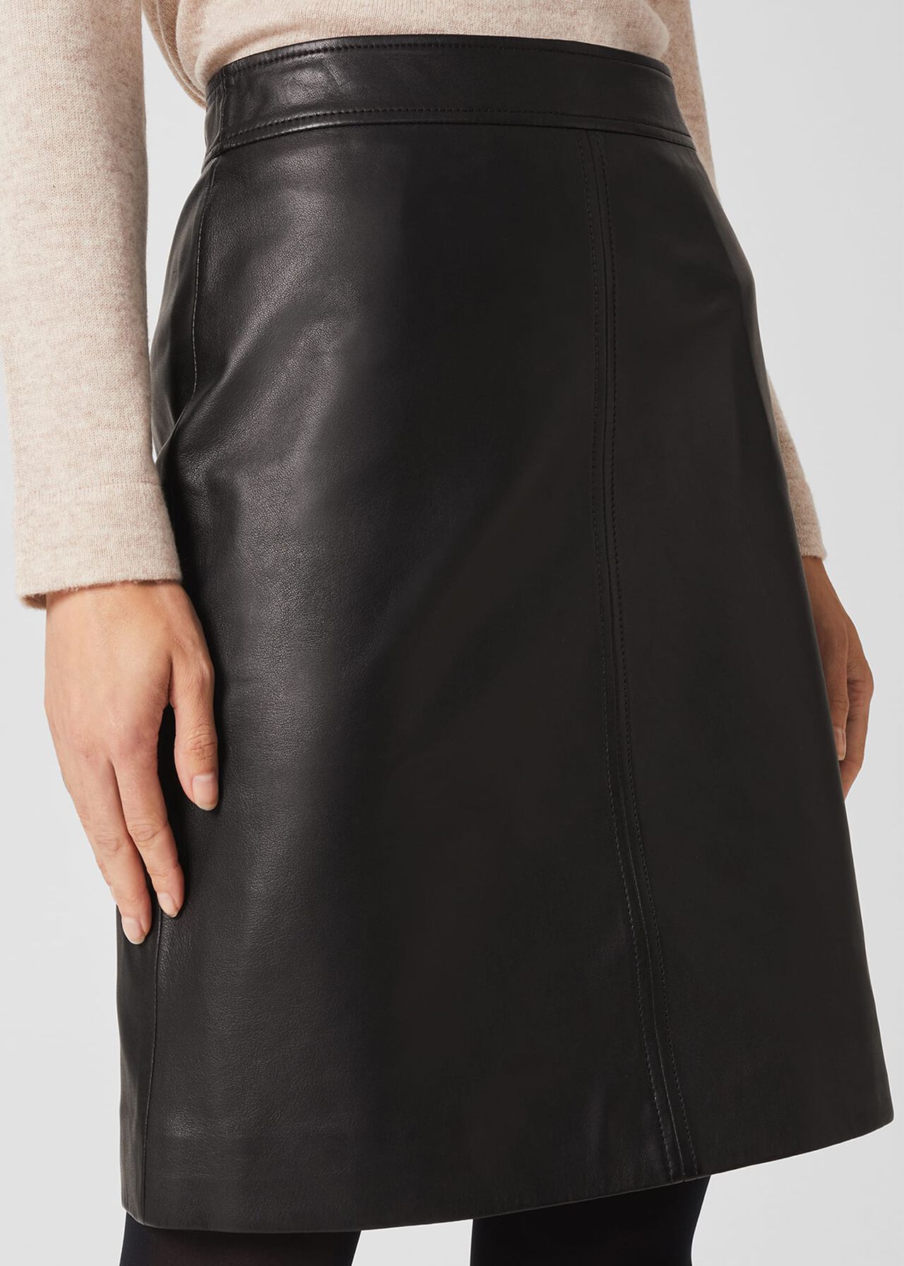 Annalise A Line Leather Skirt, Black, hi-res