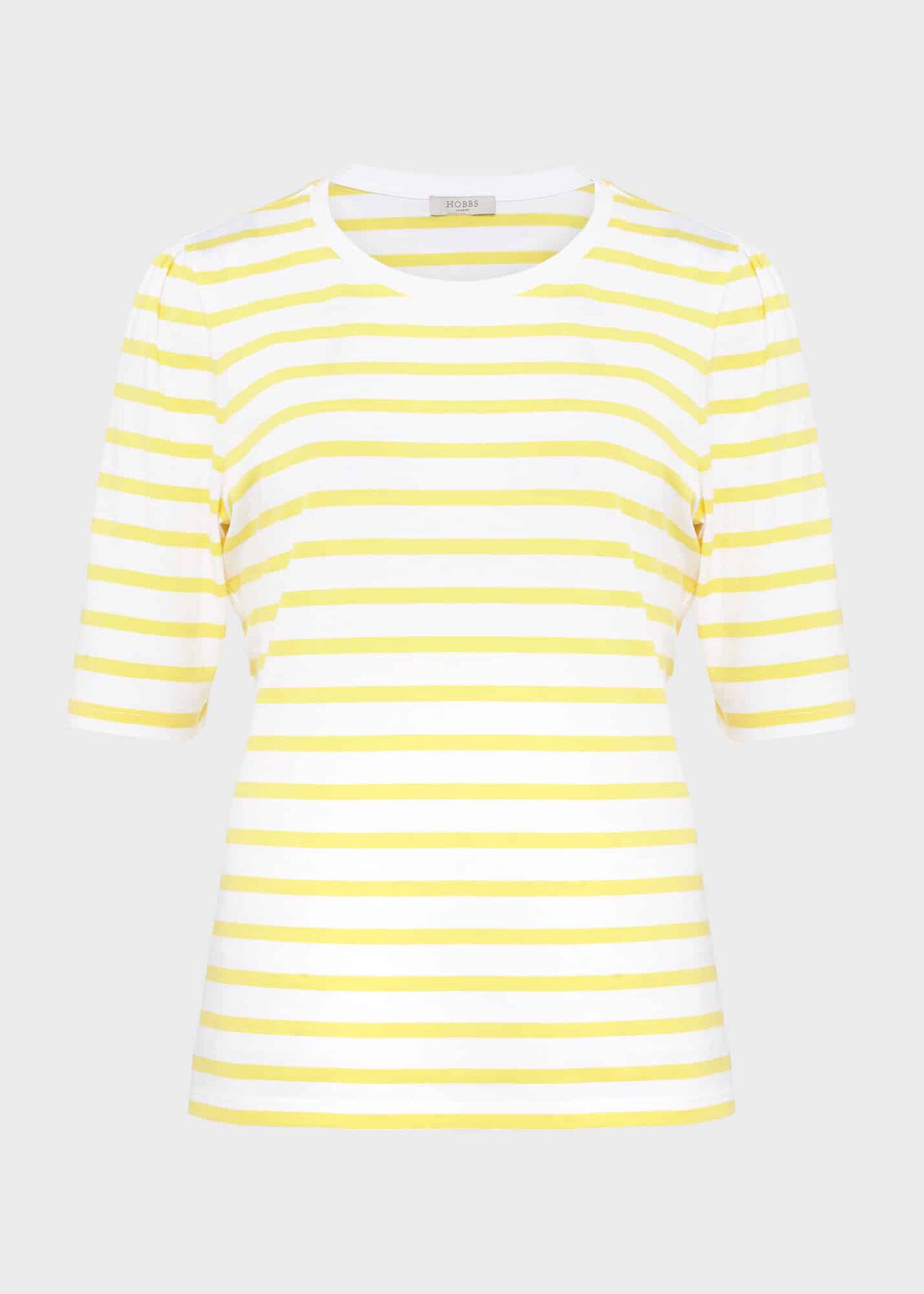 Eva Cotton Striped T-Shirt, White Yellow, hi-res