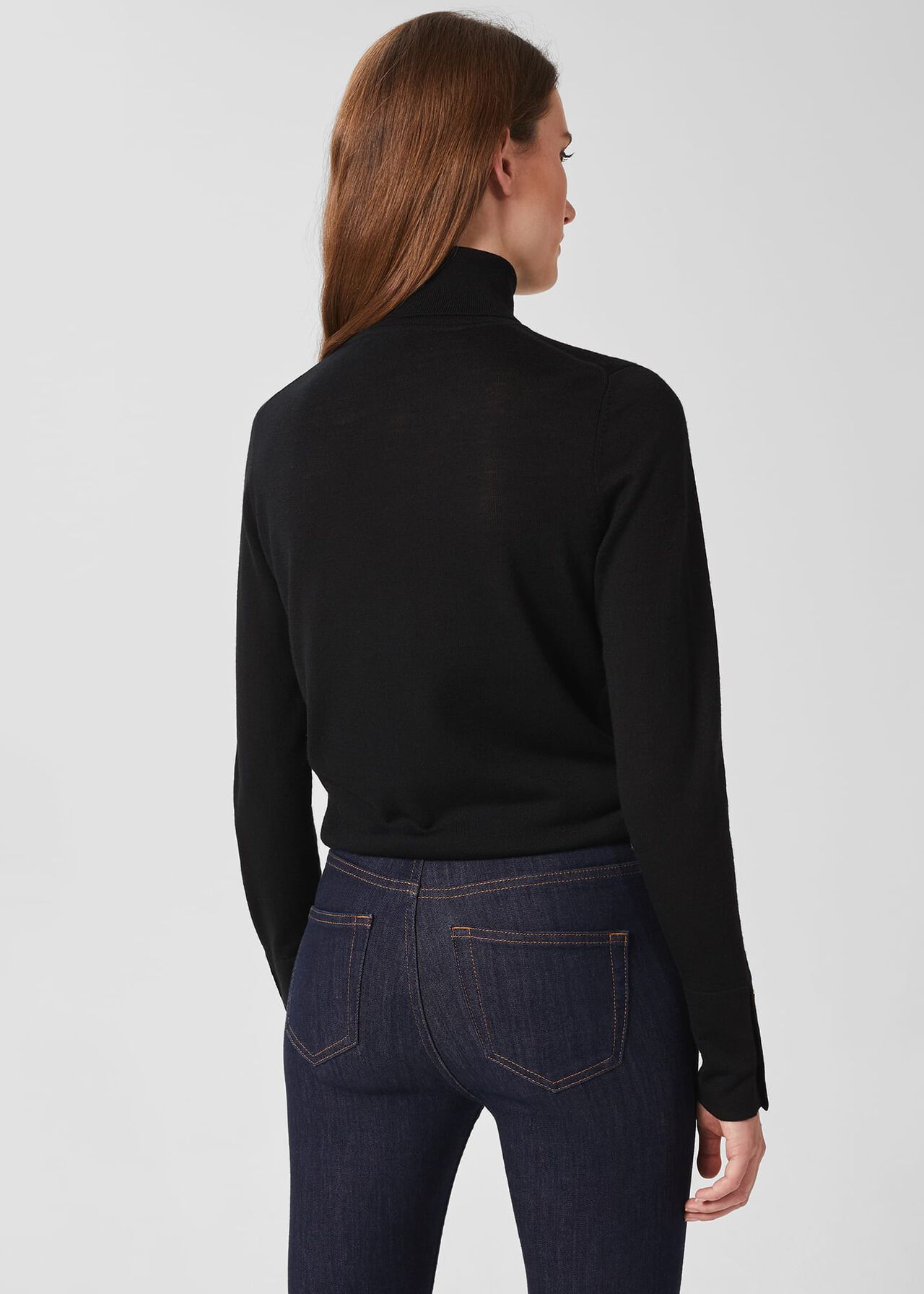 Lara Merino Wool Roll Neck Jumper, Black, hi-res